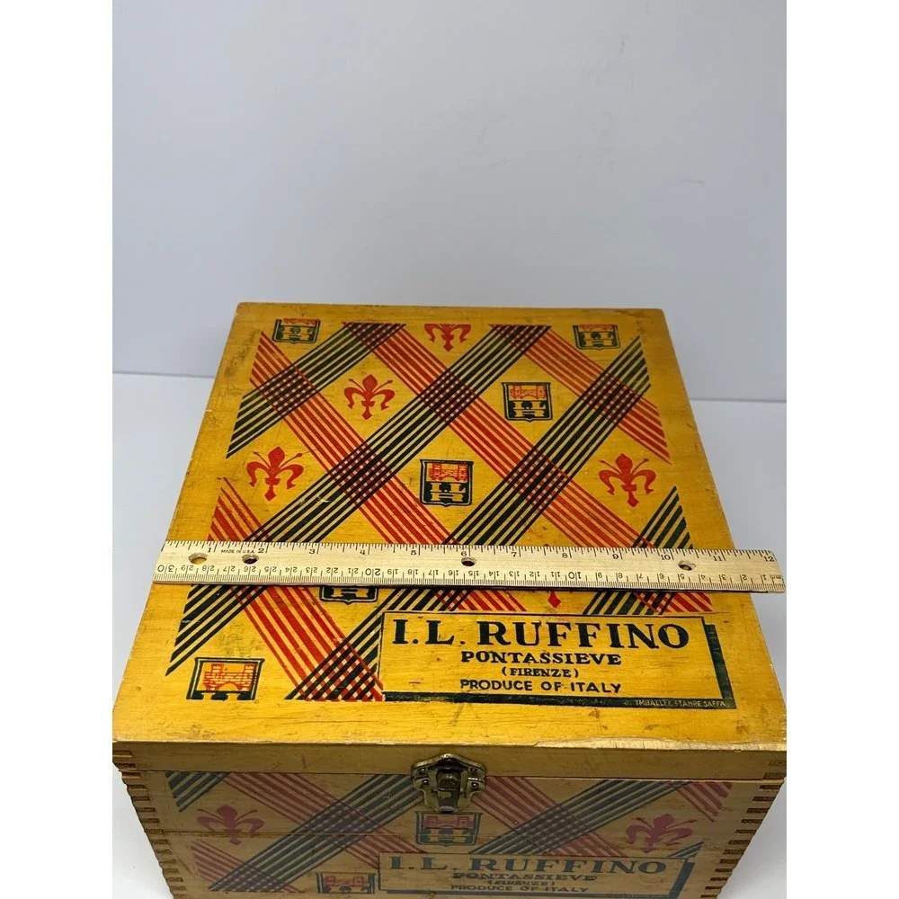 Vtg I.L. Ruffino Pontassieve Italy Wine Bottle Wood Dovetail Corners Box Empty